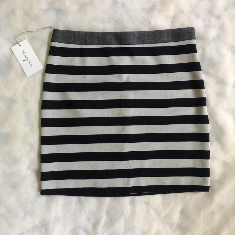 Patrizia Pepe Black and White Striped Mini Skirt